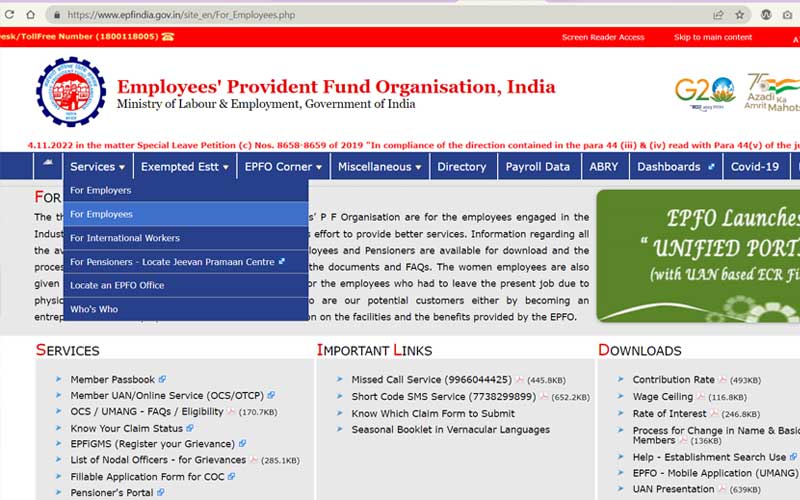 Employees' Provident Fund Organisation Website